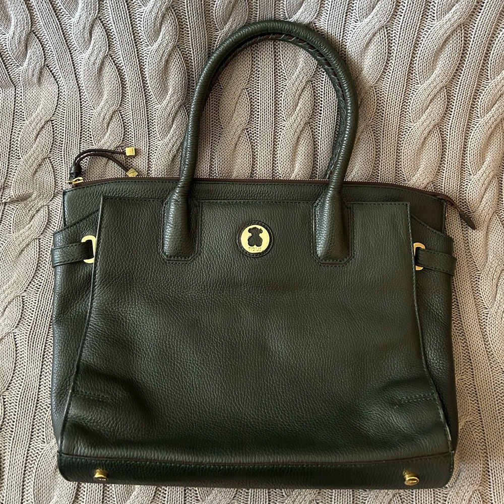 Tous Green Leather Tote with Gold Hardware